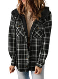 Black Check Warm Jacket Women Plaid Shacket Long Sleeve Button Down - Dokotoo | Women's Coat & Jacket