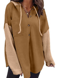 Khaki Women Loose Fit Casual Hooded Sweatshirt Hoodie with Pocket - Shewin | Women's Coat & Jacket
