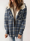 Blue Winter Fleece Jacket Women Plaid Shacket Long Sleeve Button Down - Dokotoo | Women's Coat & Jacket