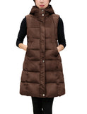 Brown Women's Long Puffer Vest Casual Sleeveless Puffy Jacket - Tanming | Women's Coat & Jacket
