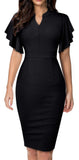 Womens Flounce Sleeve Office Work Party Pencil Dress B572