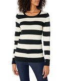 Black Oatmeal Rugby Stripe Women's Sweater Long-Sleeve Light Weight Crewneck - AmEss | Women's Coat & Jacket
