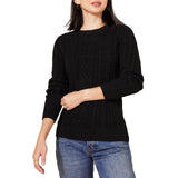 Black Women's Sweater Fisherman Cable Long-Sleeve Crewneck - AmEss | Women's Coat & Jacket