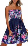Pink Blue Flower Print Summer Boho Floral Strapless Sundress – Women's Beach Cover-Up Womens Casual Dress - Chicgal
