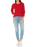 Red Women's Sweater Fisherman Cable Long-Sleeve Crewneck - AmEss | Women's Coat & Jacket