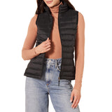 Black Women's Jacket Puffer Vest Lightweight Water-Resistant Packable - AmEss | Women's Coat & Jacket