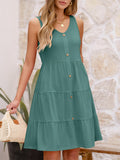 Grass Green Casual Sleeveless V Neck A Line Loose Dress with Pockets - ANRABESS | Women's Dresses