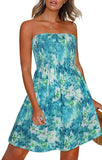 Blue Green Tie-dye Summer Boho Floral Strapless Sundress – Women's Beach Cover-Up Womens Casual Dress - Chicgal