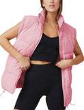 Pink Womens Zip Jacket Coat Up Puffer Vest Stand Collar - Athlisan | Women's Coat & Jacket