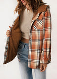 Orange Fleece Jacket Women Full Zip Plaid Shacket Long Sleeve Button Down - Dokotoo | Women's Coat & Jacket