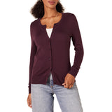 Burgundy Women's Sweater Crewneck Cardigan - AmEss | Women's Coat & Jacket