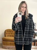 Black Fleece Jacket Women Plaid Shacket Long Sleeve Button Down - Dokotoo | Women's Coat & Jacket