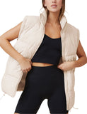 Apricot Womens Zip Jacket Coat Up Puffer Vest Stand Collar - Athlisan | Women's Coat & Jacket
