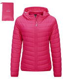 Hot Pink fold in Pocket Women's Winter Coat Packable Lightweight Full-Zip Puffer with Hood Quilted - AmEss | Women's Coat & Jacket