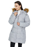 Charcoal Heather Women's Winter Jacket Puffer Coat Warm with Faux Fur Removable Hood - AmEss | Women's Coat & Jacket
