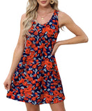 Red Blue Loose V Neck Sleeveless with Pockets - Ofeefan | Women's Dresses
