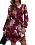 Floral Red Women's Casual Knit Sweater for Fall Dresses - Zeagoo