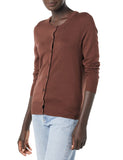 Dark Brown Heather Women's Sweater Crewneck Cardigan - AmEss | Women's Coat & Jacket