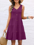 Deep Purple Casual Sleeveless V Neck A Line Loose Dress with Pockets - ANRABESS | Women's Dresses