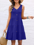 Royal Blue Casual Sleeveless V Neck A Line Loose Dress with Pockets - ANRABESS | Women's Dresses