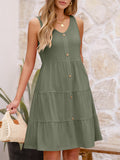 Olive Casual Sleeveless V Neck A Line Loose Dress with Pockets - ANRABESS | Women's Dresses