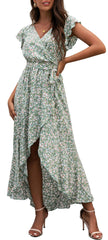 Lily Green  Women's Summer Floral Print Cross V Neck Dress Bohemian Flowy Long Maxi Dresses - GRECERELLE