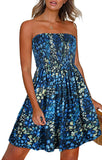 Yellow Blue Floral Summer Boho Floral Strapless Sundress – Women's Beach Cover-Up Womens Casual Dress - Chicgal