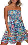 Lake Green Summer Boho Floral Strapless Sundress – Women's Beach Cover-Up Womens Casual Dress - Chicgal