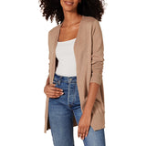 Camel Heather Women's Sweater Full Sleeve Open-Front Cardigan - AmEss | Women's Coat & Jacket