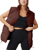 Brown Womens Zip Jacket Coat Up Puffer Vest Stand Collar - Athlisan | Women's Coat & Jacket