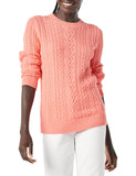 Coral Pink Women's Sweater Fisherman Cable Long-Sleeve Crewneck - AmEss | Women's Coat & Jacket