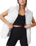 White Womens Zip Jacket Coat Up Puffer Vest Stand Collar - Athlisan | Women's Coat & Jacket