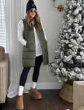 Brown Women's Long Puffer Vest Casual Sleeveless Puffy Jacket - Tanming | Women's Coat & Jacket