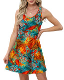 Multi Leaf Loose V Neck Sleeveless with Pockets - Ofeefan | Women's Dresses