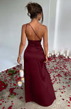Brown Women's One Shoulder Satin Cocktail Maxi Dress - Memoriesea | Women's Cocktail Dresses