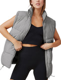 Grey Womens Zip Jacket Coat Up Puffer Vest Stand Collar - Athlisan | Women's Coat & Jacket