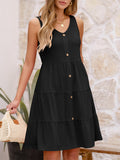 Black Casual Sleeveless V Neck A Line Loose Dress with Pockets - ANRABESS | Women's Dresses