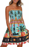 Blue Flower Pineapple Summer Boho Floral Strapless Sundress – Women's Beach Cover-Up Womens Casual Dress - Chicgal