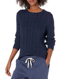 Navy Women's Sweater Fisherman Cable Long-Sleeve Crewneck - AmEss | Women's Coat & Jacket