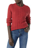 Dark Red Women's Sweater Fisherman Cable Long-Sleeve Crewneck - AmEss | Women's Coat & Jacket