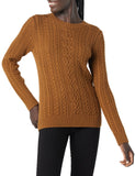 Dark Chestnut Brown Heather Women's Sweater Fisherman Cable Long-Sleeve Crewneck - AmEss | Women's Coat & Jacket
