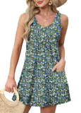 Blue Loose V Neck Sleeveless with Pockets - Ofeefan | Women's Dresses