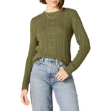 Olive Women's Sweater Fisherman Cable Long-Sleeve Crewneck - AmEss | Women's Coat & Jacket