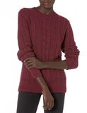 Dark Burgundy Women's Sweater Fisherman Cable Long-Sleeve Crewneck - AmEss | Women's Coat & Jacket