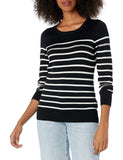Black White Stripe Women's Sweater Long-Sleeve Light Weight Crewneck - AmEss | Women's Coat & Jacket