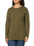 Dark Olive Women's Sweater Fisherman Cable Long-Sleeve Crewneck - AmEss | Women's Coat & Jacket