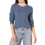 Blue Heather Women's Sweater Fisherman Cable Long-Sleeve Crewneck - AmEss | Women's Coat & Jacket