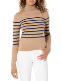 Camel Navy Stripe Women's Sweater Lightweight Long-Sleeve Turtleneck - AmEss | Women's Coat & Jacket