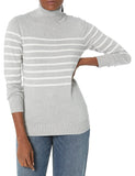 Light Grey Stripe Women's Sweater Lightweight Long-Sleeve Turtleneck - AmEss | Women's Coat & Jacket