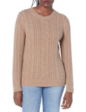 Camel Heather Women's Sweater Fisherman Cable Long-Sleeve Crewneck - AmEss | Women's Coat & Jacket